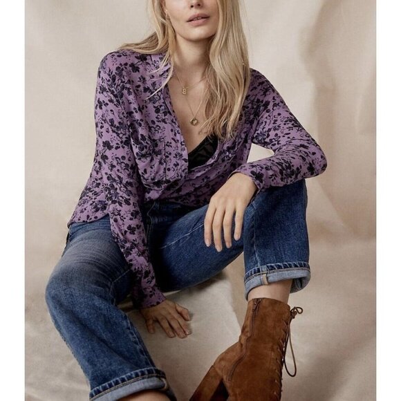 Anthropologie Pilcro The Romy Relaxed Buttondown Shirt Purple Floral - Picture 2 of 9